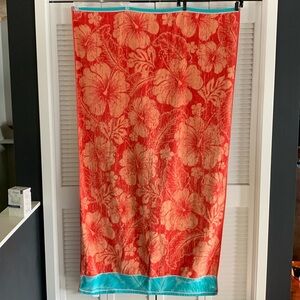Resort Living 100% Cotton XL Beach Towel Orange Turquoise Blue Hibiscus Graphic
